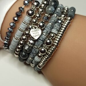 Elegant Silver and Gray Beaded Bracelet Set